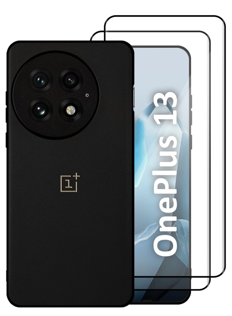 CATANES 3Packs Case Cover for OnePlus 13 Premium Leather, Elegant Protection, Quad-Camera Precision Cutout with Two 3D Shockproof Screen Protectors - Black - Image 1