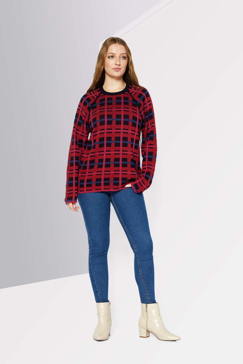 LACOSTE Women Crew Neck Allover Print Sweater, Multicolor - Image 2