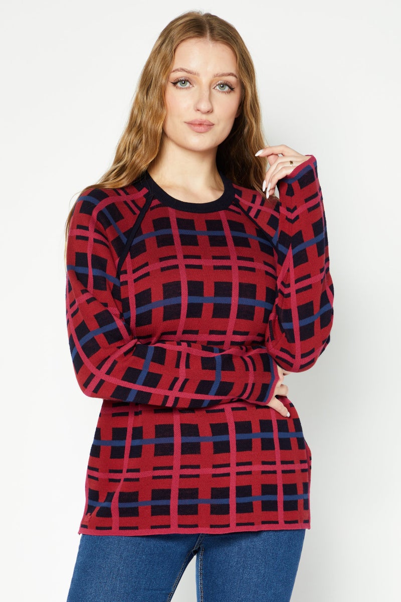 LACOSTE Women Crew Neck Allover Print Sweater, Multicolor - Image 1