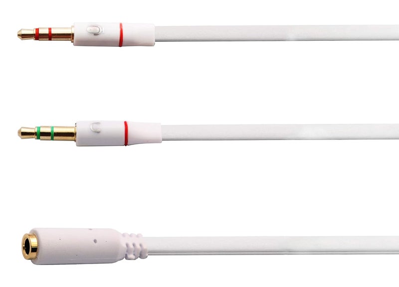 zdyCGTime 3.5mm Headphone Cable Gold-Plated 4 Pole 3.5mm 1/8 inch Female to 3 Pole 2 3.5mm Male Headset Mic & Stereo Audio Cable for PC Computer Y Splitter Audio Flat Cable (20CM) (White) - Image 5
