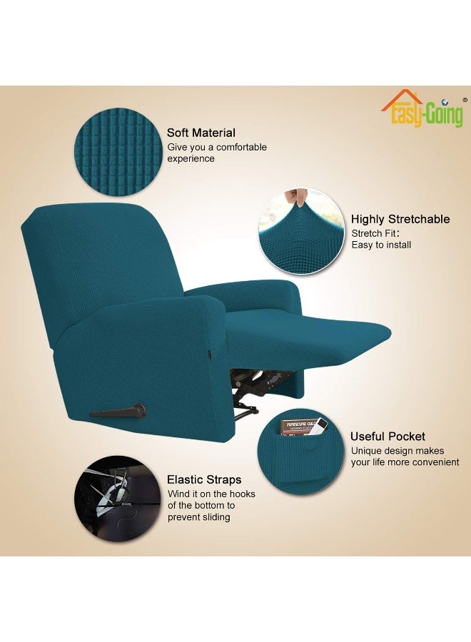 Easy-Going EasyGoing Recliner Stretch Sofa Slipcover Sofa Cover 4Pieces Furniture Protector Couch Soft with Elastic Bottom Spandex Jacquard Fabric Small ChecksReclinerPeacock BlueLarge - Image 2