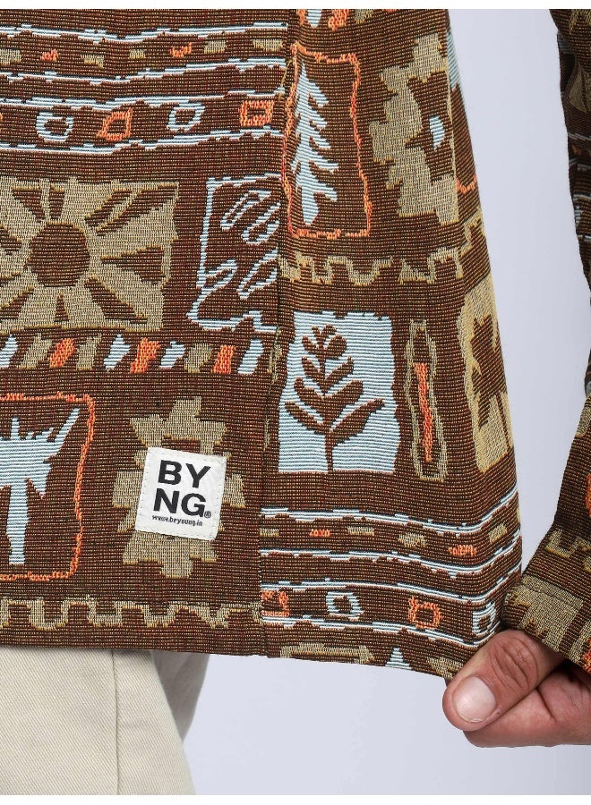Beyoung Brown Geometric Floral Print Hoodie Shacket  - Image 4
