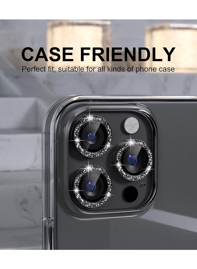 SUNDAREE متوافق مع iPhone 16 Pro/iPhone 16 Pro Max واقي عدسة الكاميرا اللامع، غطاء كاميرا من الزجاج المقوى 9H واقي شاشة بحلقة معدنية ملحقات تزيين (أسود لامع) - Image 3