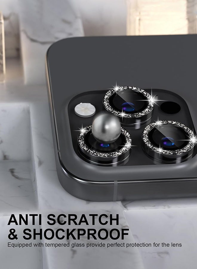 SUNDAREE متوافق مع iPhone 16 Pro/iPhone 16 Pro Max واقي عدسة الكاميرا اللامع، غطاء كاميرا من الزجاج المقوى 9H واقي شاشة بحلقة معدنية ملحقات تزيين (أسود لامع) - Image 2