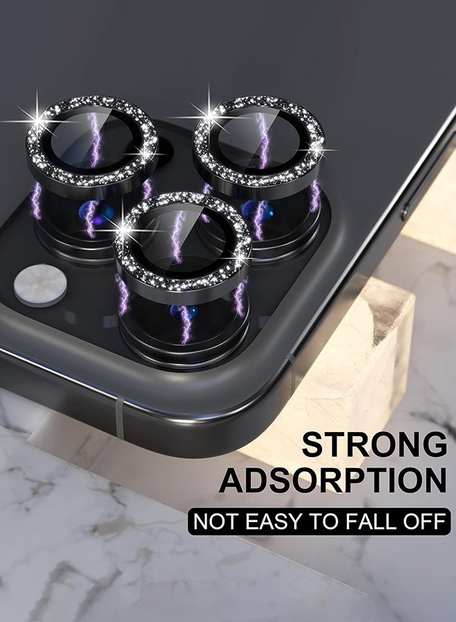 SUNDAREE متوافق مع iPhone 16 Pro/iPhone 16 Pro Max واقي عدسة الكاميرا اللامع، غطاء كاميرا من الزجاج المقوى 9H واقي شاشة بحلقة معدنية ملحقات تزيين (أسود لامع) - Image 5