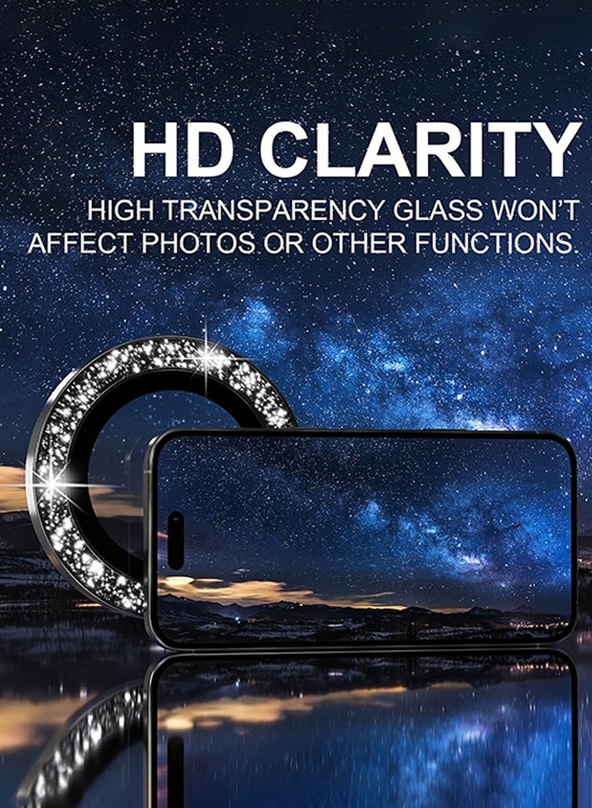 SUNDAREE متوافق مع iPhone 16 Pro/iPhone 16 Pro Max واقي عدسة الكاميرا اللامع، غطاء كاميرا من الزجاج المقوى 9H واقي شاشة بحلقة معدنية ملحقات تزيين (أسود لامع) - Image 4