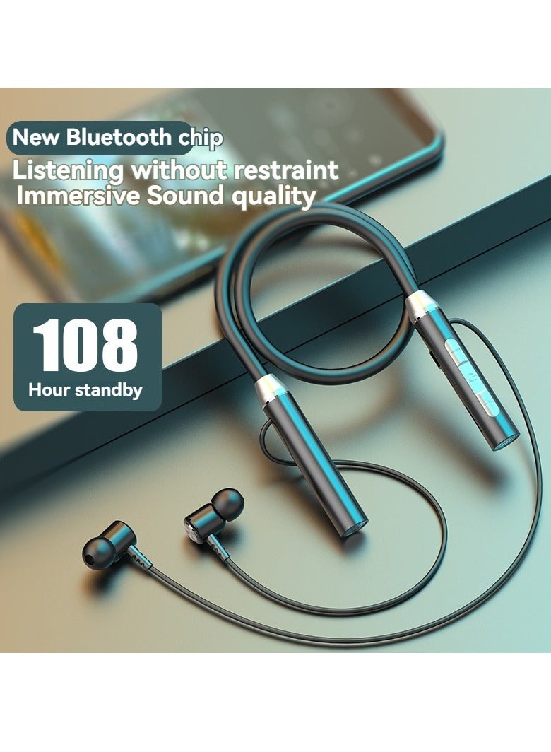 In-ear neck-worn wireless Bluetooth sports headphones binaural stereo music running Bluetooth wireless headphones black