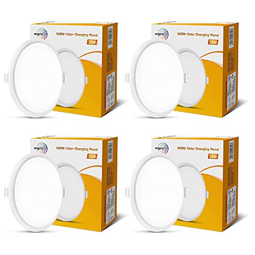 wipro Polycarbonate Garnet 15W Wave Cct Round Panel|Colour Changing Panel|Warm White, Neutral White, Cool White|Slim Border&Sleek Design|Recessed Downlighter for False Ceiling|Cutout 150Mm|Pack of 4 - Image 1