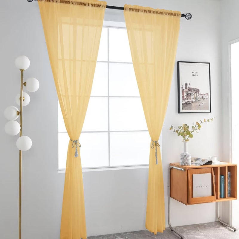 SpaceDresser Basic Rod Pocket Sheer Voile Window Curtain Panels Gold 1 Pair 2 Panels 52 Width 84 Inch Long for Kitchen Bedroom Children Living Room Yardï¼ˆGold, 52W x 84Lï¼‰ - Image 2