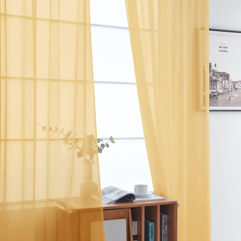 SpaceDresser Basic Rod Pocket Sheer Voile Window Curtain Panels Gold 1 Pair 2 Panels 52 Width 84 Inch Long for Kitchen Bedroom Children Living Room Yardï¼ˆGold, 52W x 84Lï¼‰ - Image 3