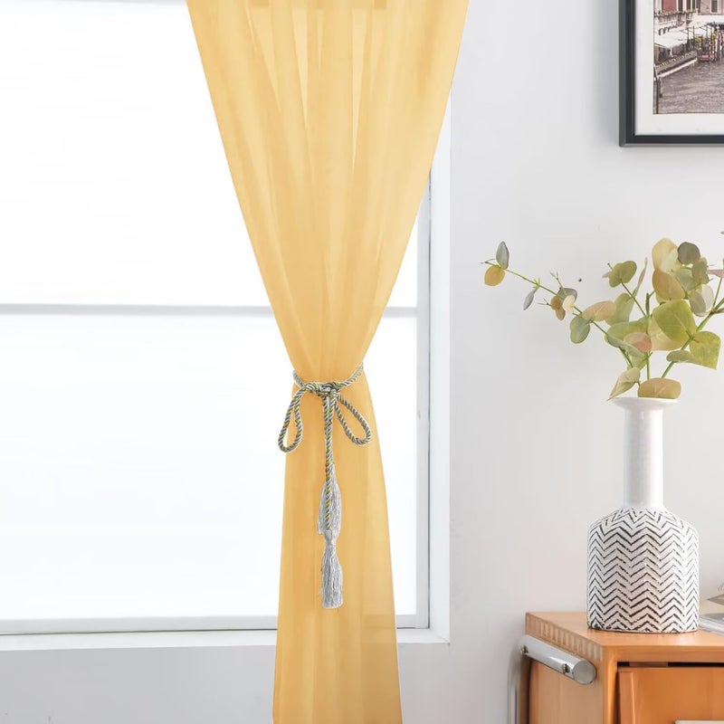SpaceDresser Basic Rod Pocket Sheer Voile Window Curtain Panels Gold 1 Pair 2 Panels 52 Width 84 Inch Long for Kitchen Bedroom Children Living Room Yardï¼ˆGold, 52W x 84Lï¼‰ - Image 4