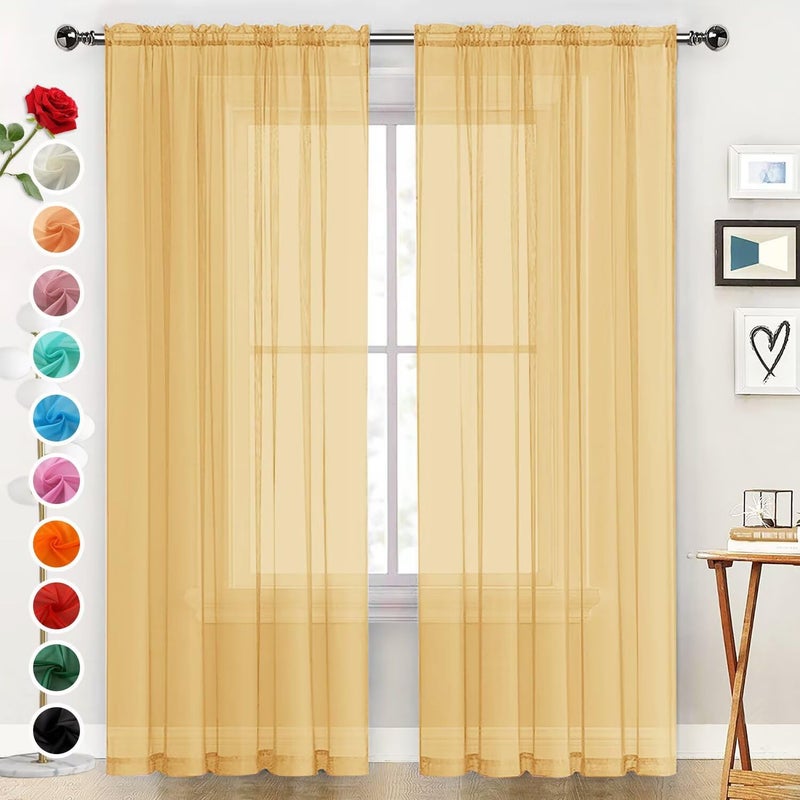 SpaceDresser Basic Rod Pocket Sheer Voile Window Curtain Panels Gold 1 Pair 2 Panels 52 Width 84 Inch Long for Kitchen Bedroom Children Living Room Yardï¼ˆGold, 52W x 84Lï¼‰ - Image 1