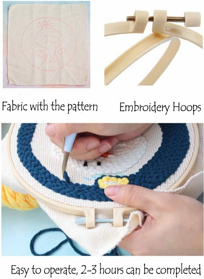 Punching Needle Rainbow Embroidery Starter Kit Punching Needle Tool Threader Fabric Embroidery Ring Yarn Carpet Punch Needle Beginner Embroidery Set High-quality Embroidery Fabric - Image 1