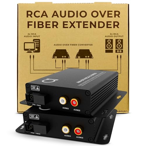 ADNET RCA Audio Over Single Mode Fiber Converter – Extender Kit with 2-Channel Audio to SM Optical Media Converter, 2 x RCA Ports, Transmitter & Receiver - Image 1