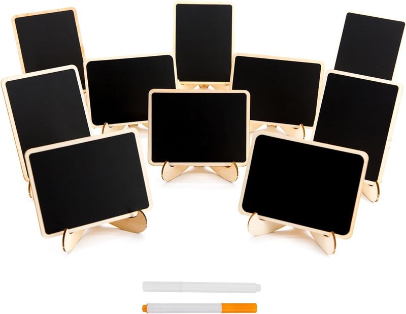DSTELIN 10 Pack Mini Chalkboards Signs with Easel Stand, Small Rectangle Chalkboards Blackboard, Wood Place Cards for Weddings, Birthday Parties, Message Board Signs and Event Decoration - Image 1