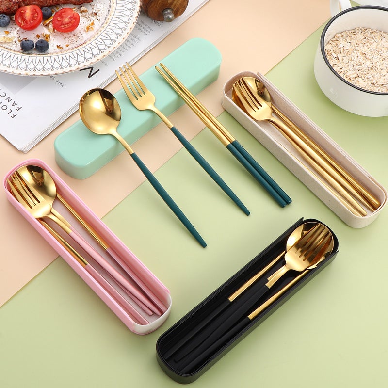 Stainless Steel Portuguese Portable Tableware Three-Piece Set Chopsticks Spoon Fork Outdoor Travel Student Portable Tableware Set Logo - Image 4
