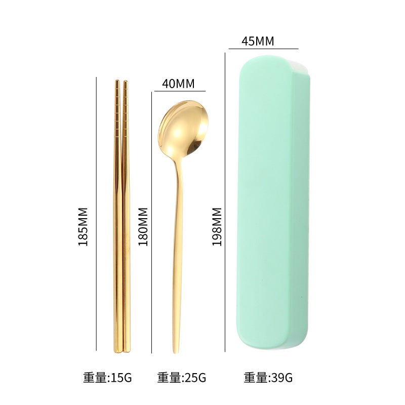 Stainless Steel Portuguese Portable Tableware Three-Piece Set Chopsticks Spoon Fork Outdoor Travel Student Portable Tableware Set Logo - Image 1