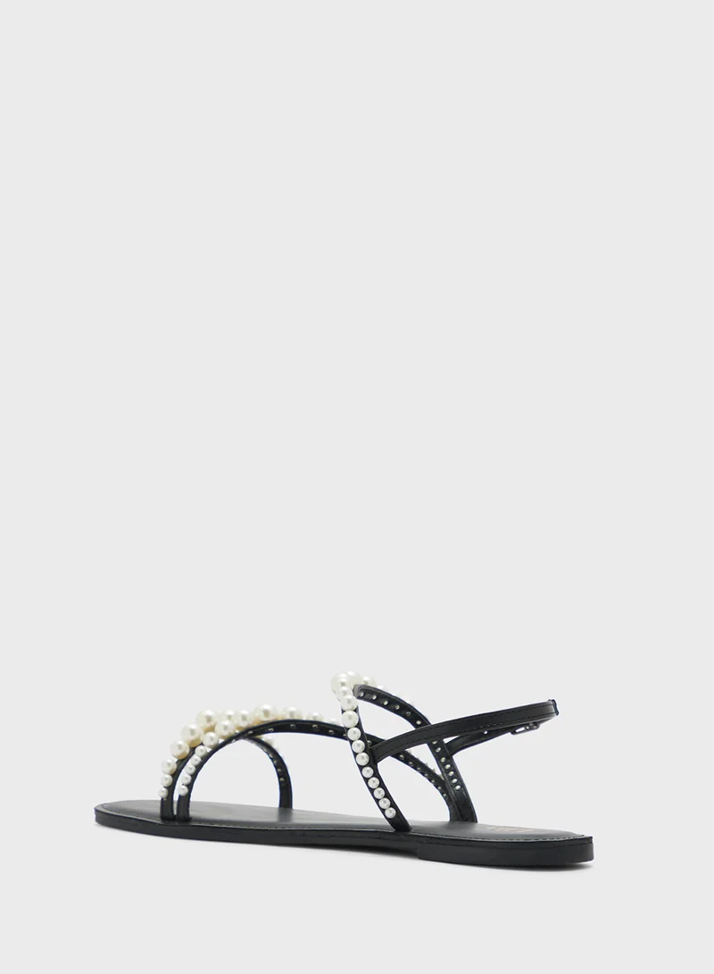 ELLA Pearl Detail Backstrap Flat Sandal