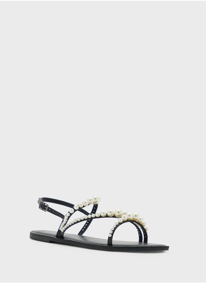 ايلا Pearl Detail Backstrap Flat Sandal