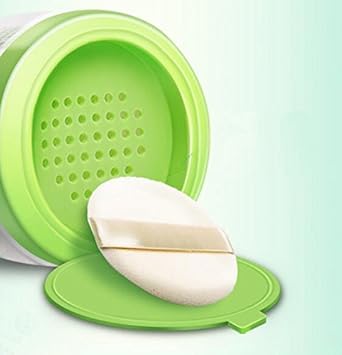 UPSTORE 1PCS Green Plastic Empty Portable Refill Baby Skin Care Afterbath Powder Powder Case Puff Talcum Makeup Storage Holder Container Dispensor with Sifter and Sponge Puff - Image 2