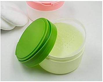 UPSTORE 1PCS Green Plastic Empty Portable Refill Baby Skin Care Afterbath Powder Powder Case Puff Talcum Makeup Storage Holder Container Dispensor with Sifter and Sponge Puff - Image 5