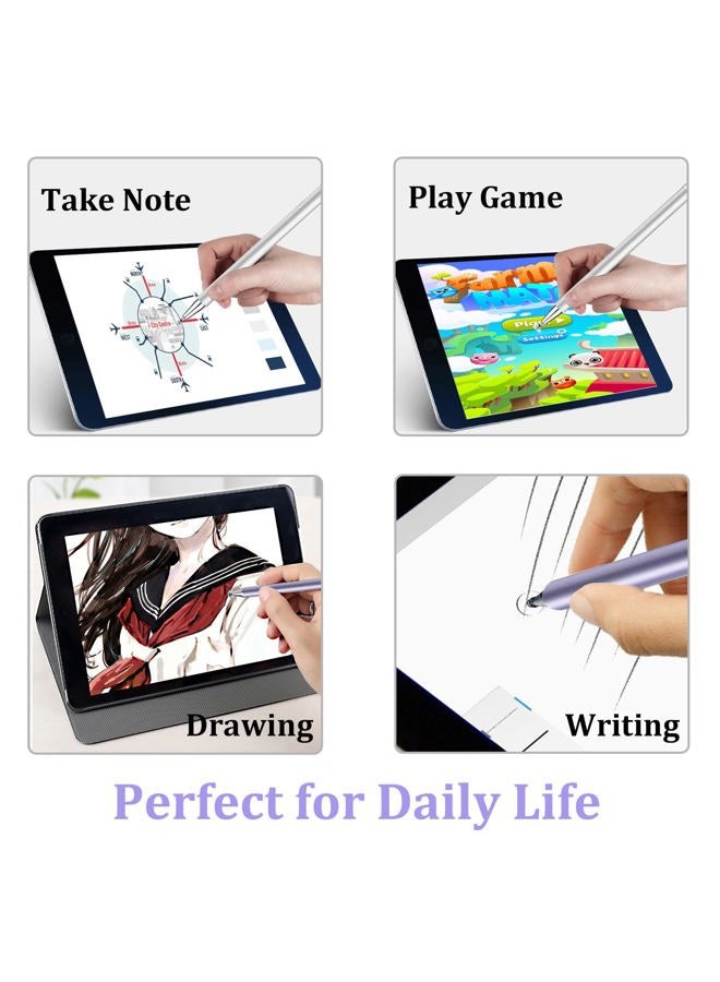 Luntak Stylus Pen for iPad, Stylus Pens for Apple/iPhone/Ipad pro/Mini/Air/Android/Microsoft/Surface All Capacitive Touch Screens Universal with 4 Replacement Tips (2 Pcs, Purple and Silver) - Image 3