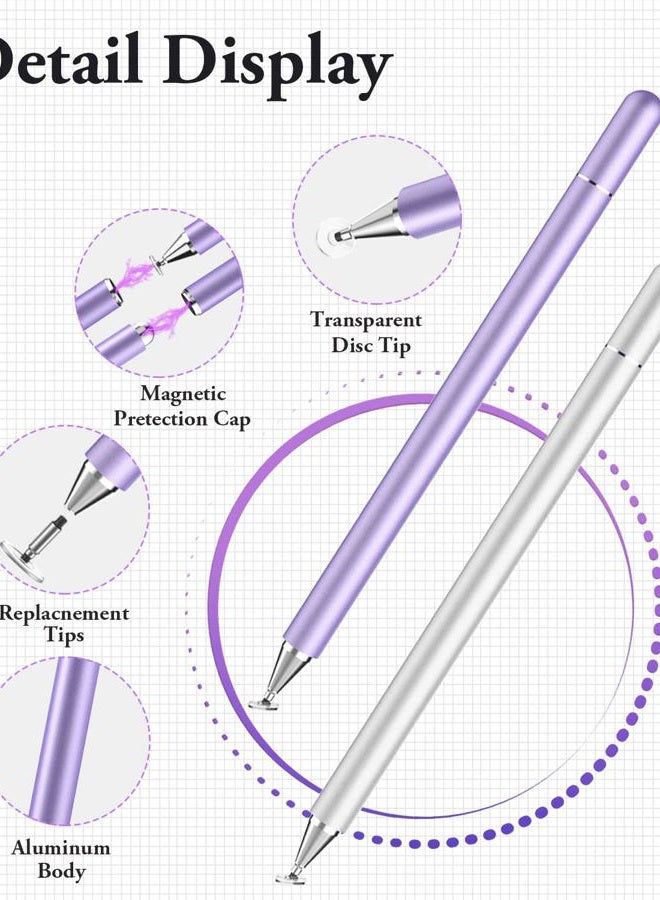 Luntak Stylus Pen for iPad, Stylus Pens for Apple/iPhone/Ipad pro/Mini/Air/Android/Microsoft/Surface All Capacitive Touch Screens Universal with 4 Replacement Tips (2 Pcs, Purple and Silver) - Image 5