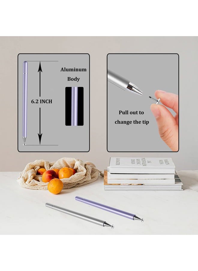 Luntak Stylus Pen for iPad, Stylus Pens for Apple/iPhone/Ipad pro/Mini/Air/Android/Microsoft/Surface All Capacitive Touch Screens Universal with 4 Replacement Tips (2 Pcs, Purple and Silver) - Image 4