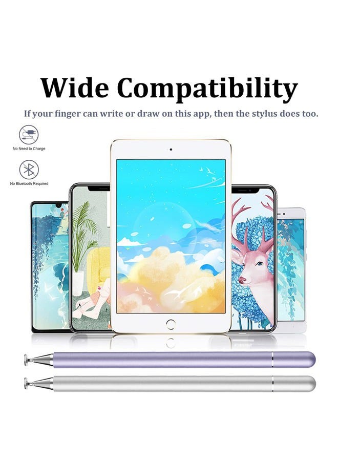 Luntak Stylus Pen for iPad, Stylus Pens for Apple/iPhone/Ipad pro/Mini/Air/Android/Microsoft/Surface All Capacitive Touch Screens Universal with 4 Replacement Tips (2 Pcs, Purple and Silver) - Image 2