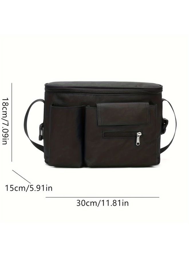 Black Stroller Organizer Large Capacity Multi Functional Storage Bag With Shoulder Strap - Image 2