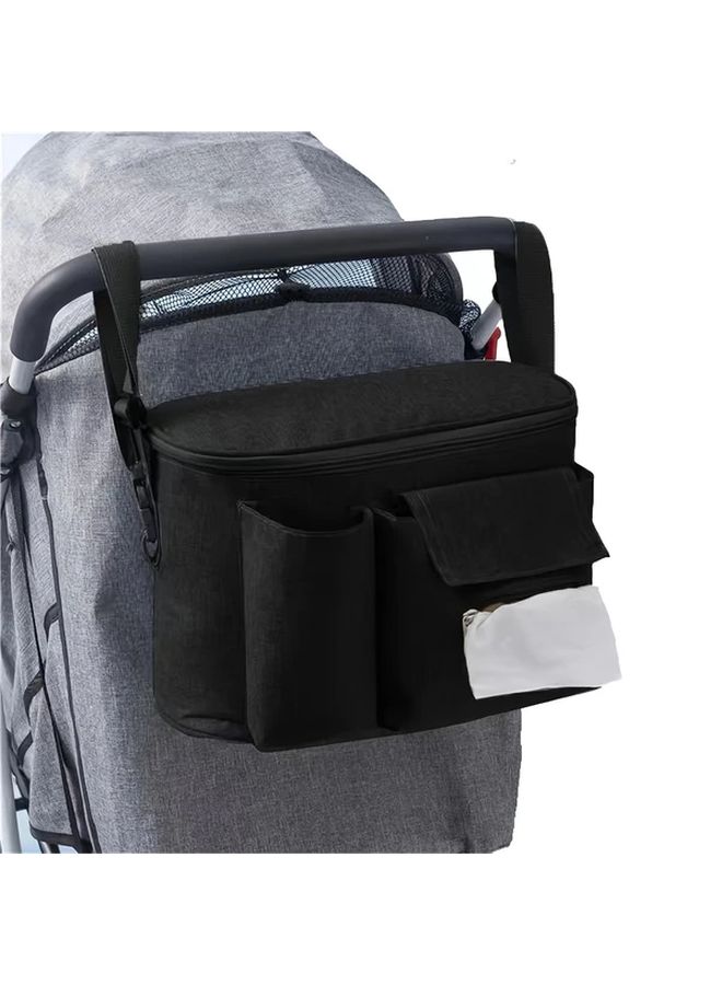Black Stroller Organizer Large Capacity Multi Functional Storage Bag With Shoulder Strap - Image 3