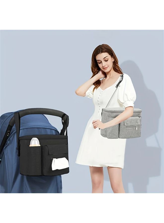 Black Stroller Organizer Large Capacity Multi Functional Storage Bag With Shoulder Strap - Image 1