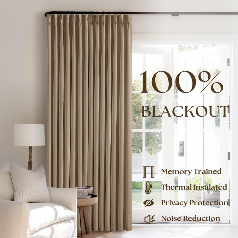 TWODRAPES Tan Brown Pleated Linen Blackout Curtains 90 Inches Long for Bedroom Living Room Pinch Pleat Black Out Thermal Insulated Ring Hooks Back Tab Room Darkening Drapes Coffee Color Curtains with Liner - Image 3