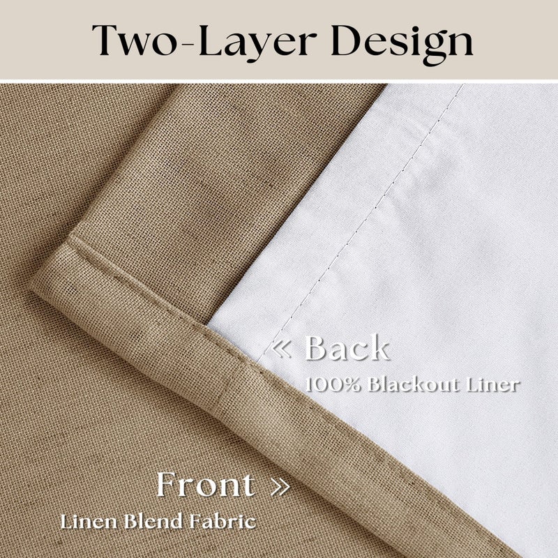 TWODRAPES Tan Brown Pleated Linen Blackout Curtains 90 Inches Long for Bedroom Living Room Pinch Pleat Black Out Thermal Insulated Ring Hooks Back Tab Room Darkening Drapes Coffee Color Curtains with Liner - Image 4