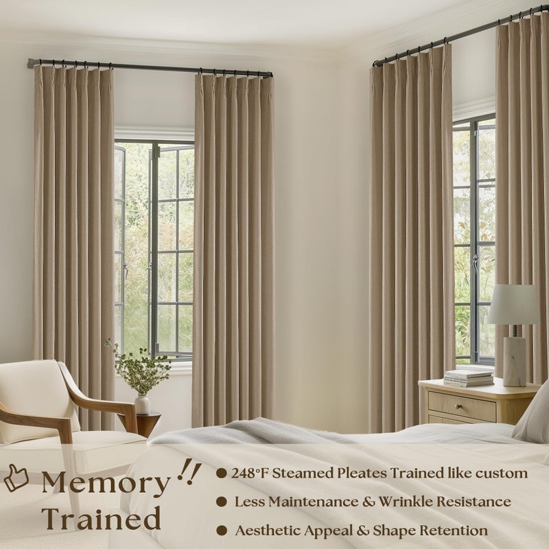 TWODRAPES Tan Brown Pleated Linen Blackout Curtains 90 Inches Long for Bedroom Living Room Pinch Pleat Black Out Thermal Insulated Ring Hooks Back Tab Room Darkening Drapes Coffee Color Curtains with Liner - Image 2