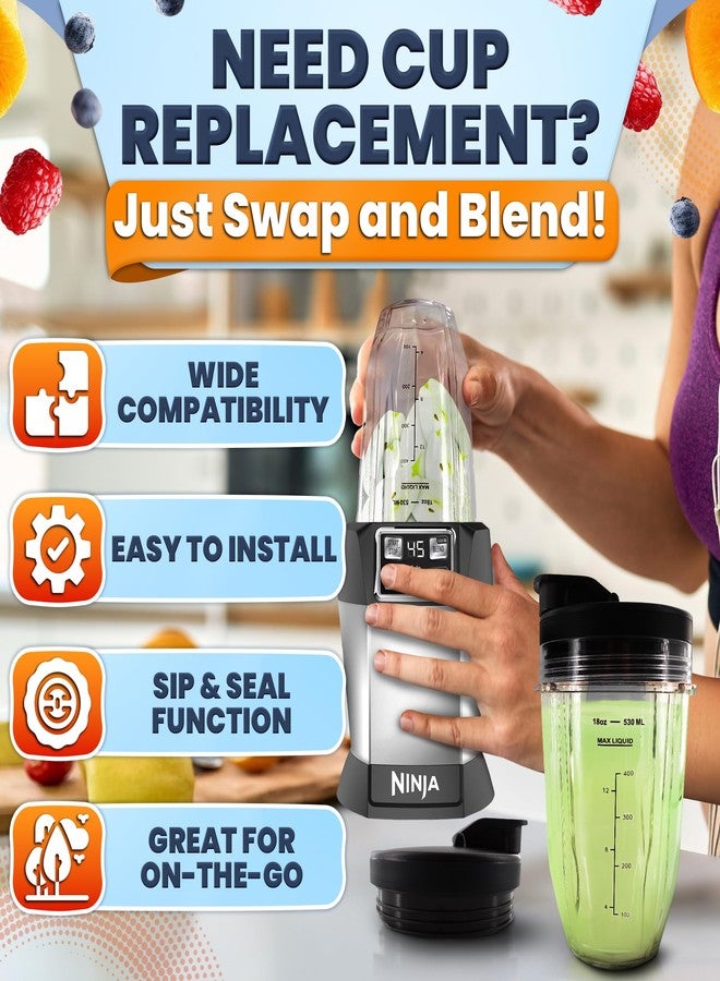 KETAR 2 PCs Ninja Cups for Blender - 18 Oz Ninja Blender Cup Replacement with Sip & Seal Lids - Compatible with Nutri Ninja Auto-iQ Series BN750/751/753/800/801/803/805/805CCO CO905KS CCO905KS DB751A - Image 4