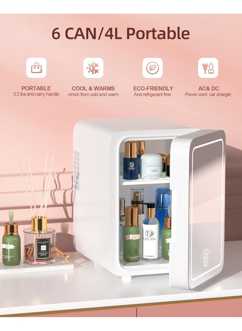 Altheqa Makeup Fridge, Make-Up Mini Fridge, with Dimmable Led Light Mirror, Portable Small Refrigerator for Cosmetics, Skin Care and Food, 4L Mini Fridge for Bedroom, Car, Office & Dorm, Cooler & Warmer - Image 3