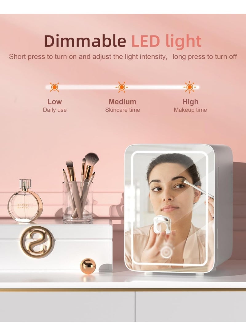 Altheqa Makeup Fridge, Make-Up Mini Fridge, with Dimmable Led Light Mirror, Portable Small Refrigerator for Cosmetics, Skin Care and Food, 4L Mini Fridge for Bedroom, Car, Office & Dorm, Cooler & Warmer - Image 5