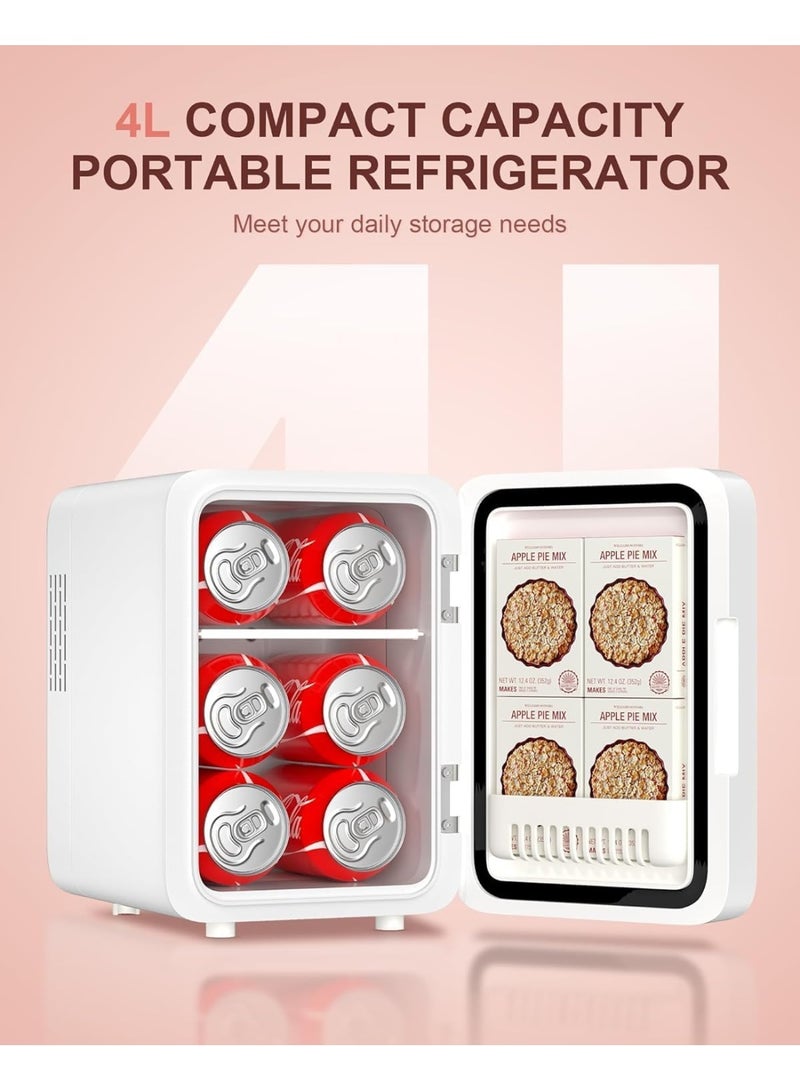 Altheqa Makeup Fridge, Make-Up Mini Fridge, with Dimmable Led Light Mirror, Portable Small Refrigerator for Cosmetics, Skin Care and Food, 4L Mini Fridge for Bedroom, Car, Office & Dorm, Cooler & Warmer - Image 2