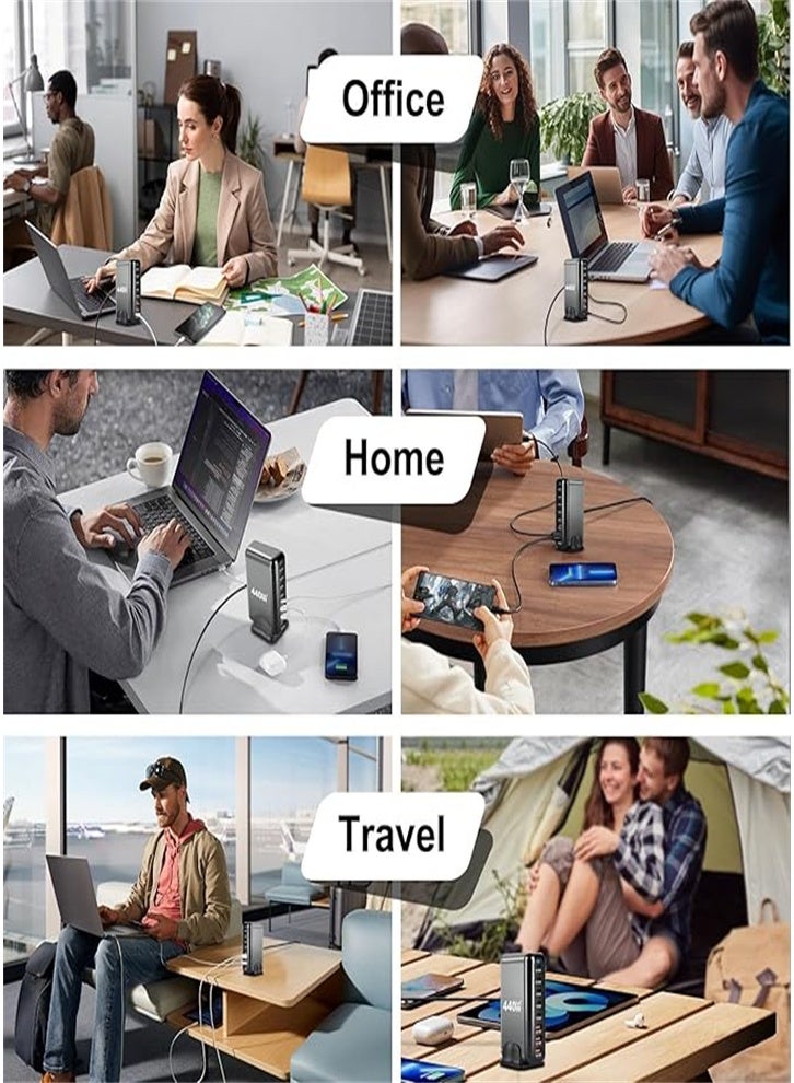440W USB A&USB C Charger 8 Ports Fast Charging Wall Plug Multi-Port Desktop Charging Station Power Adapter Laptop Charger with 1.5m Power Cord Black - Image 5