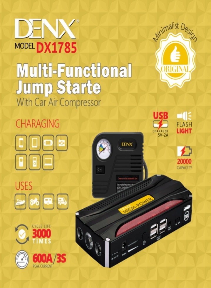 Denx 20000mAh Car Jump Starter + Multi-Use Air Inflator – DX1785 - Image 4