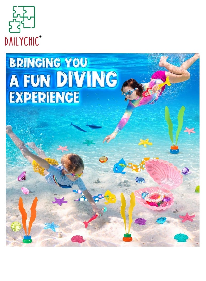 DAILYCHIC 31Pcs Mermaid Diving Pool Toys, Swimming Toys with Shell Treasure Chests and Storage Bag, Swimming Pool Games Summer Water Toys Gift Set for Kids Toddlers Girls Boys - Image 3