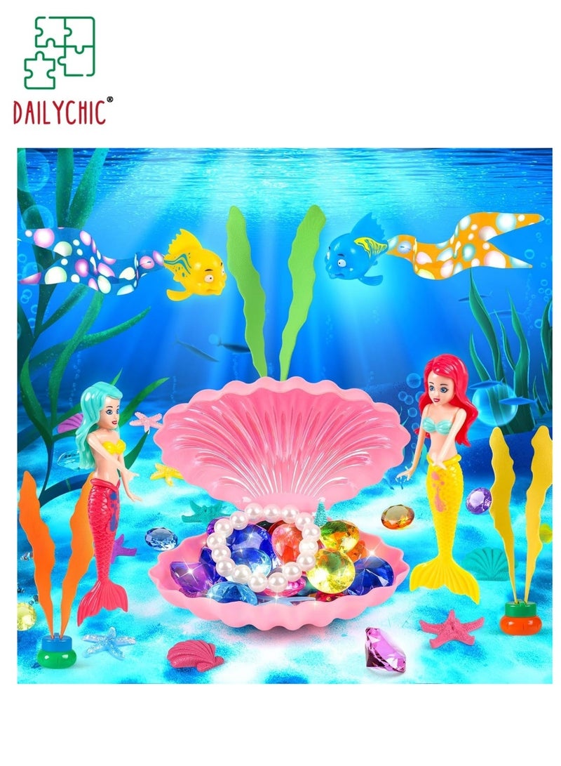 DAILYCHIC 31Pcs Mermaid Diving Pool Toys, Swimming Toys with Shell Treasure Chests and Storage Bag, Swimming Pool Games Summer Water Toys Gift Set for Kids Toddlers Girls Boys - Image 2