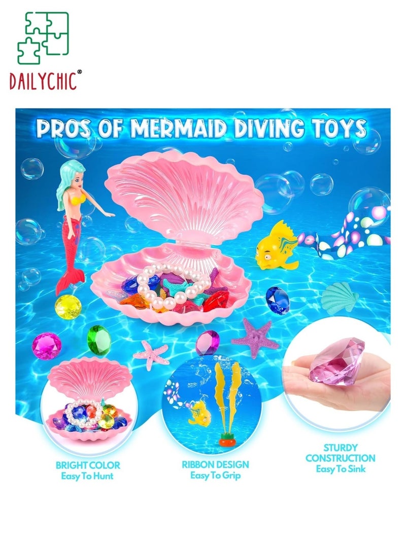 DAILYCHIC 31Pcs Mermaid Diving Pool Toys, Swimming Toys with Shell Treasure Chests and Storage Bag, Swimming Pool Games Summer Water Toys Gift Set for Kids Toddlers Girls Boys - Image 4