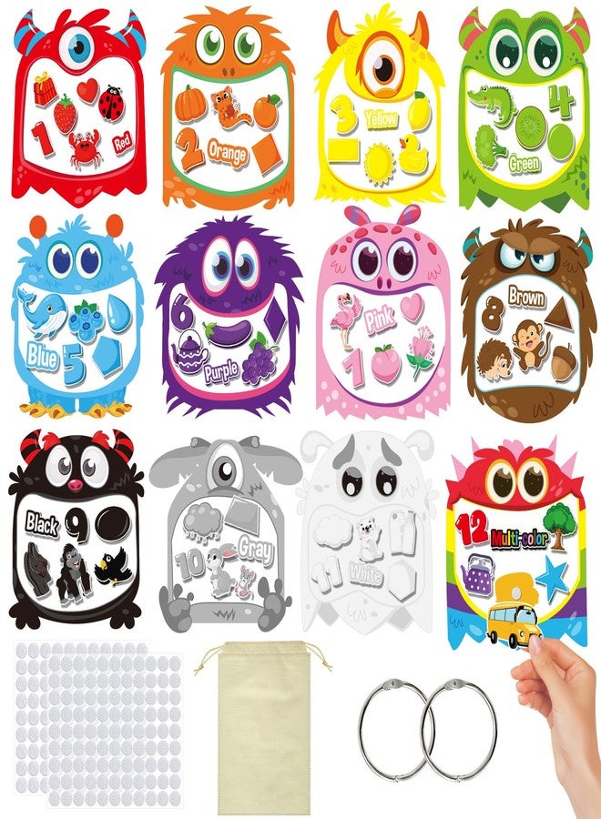 Cinrobiye 12 Sets Color Sorting Felt Board, Montessori Monster Matching Game, Home Learning Sorting Activities, Calm Down Board, Travel Educational Gift - Image 1