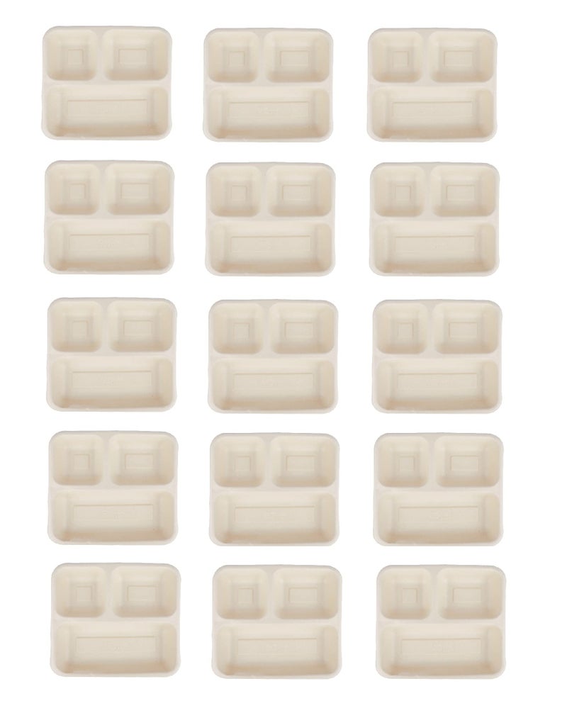 e kysa basics Disposable Bagasse Plates with 3 Wide Compartments, Set of 15 pcs - Beige - Image 4