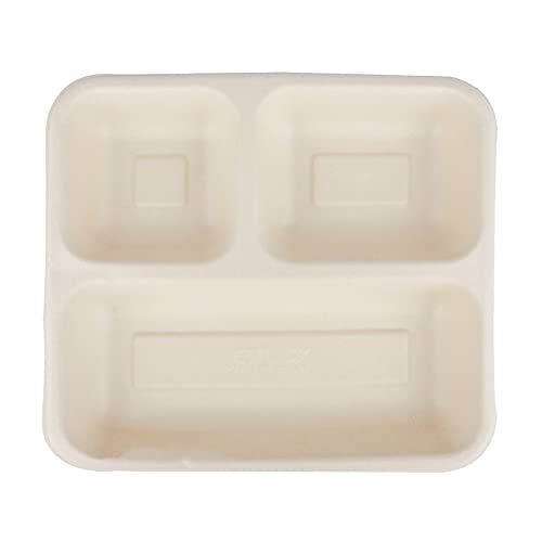 e kysa basics Disposable Bagasse Plates with 3 Wide Compartments, Set of 15 pcs - Beige - Image 1
