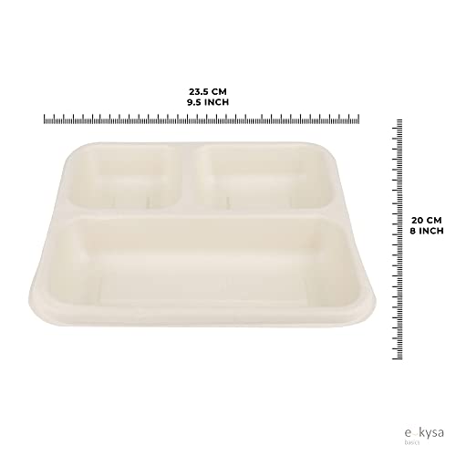 e kysa basics Disposable Bagasse Plates with 3 Wide Compartments, Set of 15 pcs - Beige - Image 2