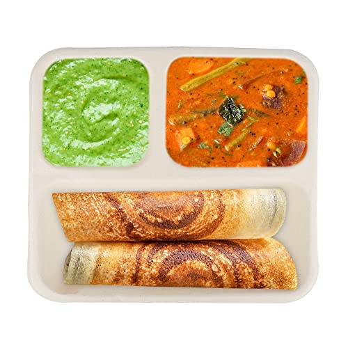 e kysa basics Disposable Bagasse Plates with 3 Wide Compartments, Set of 15 pcs - Beige - Image 3