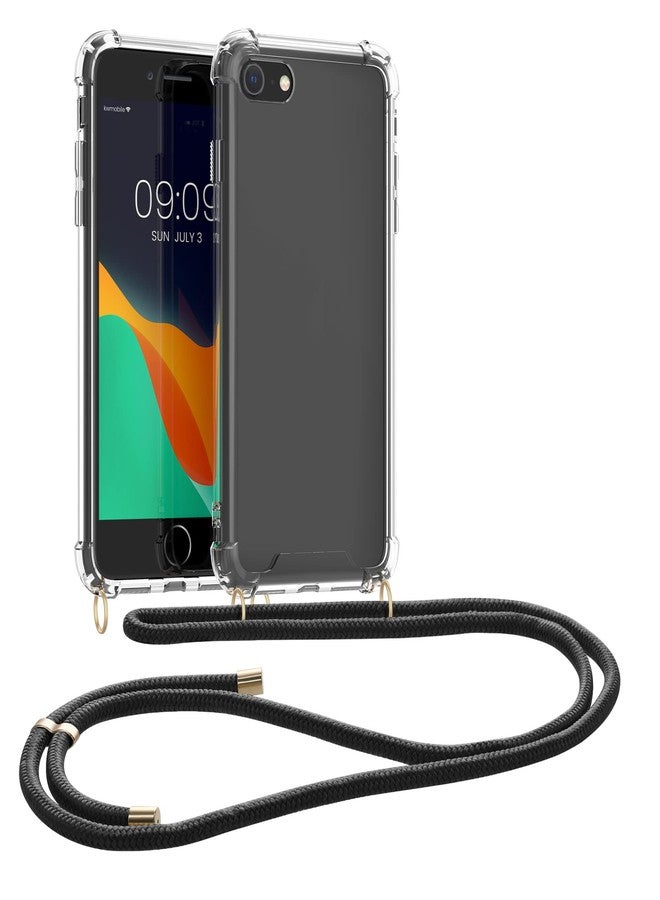 كي دابليو موبايل جراب كروسبودي من kwmobile متوافق مع هواتف Apple iPhone SE (2022) / iPhone SE (2020) / iPhone 8 / iPhone 7 - غطاء هاتف شفاف من مادة TPU مع حزام حبل - أسود/شفاف - Image 1